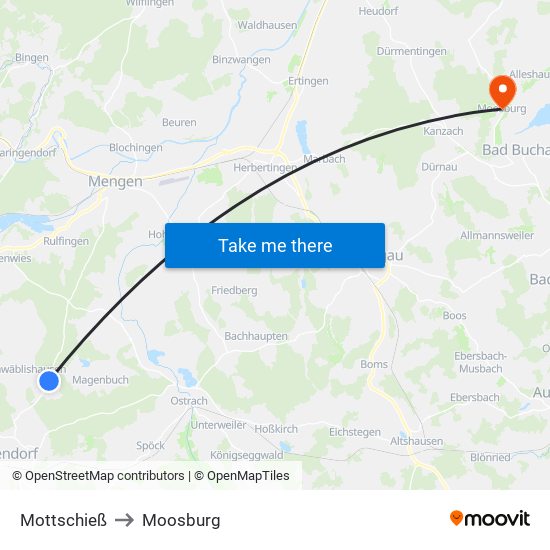 Mottschieß to Moosburg map