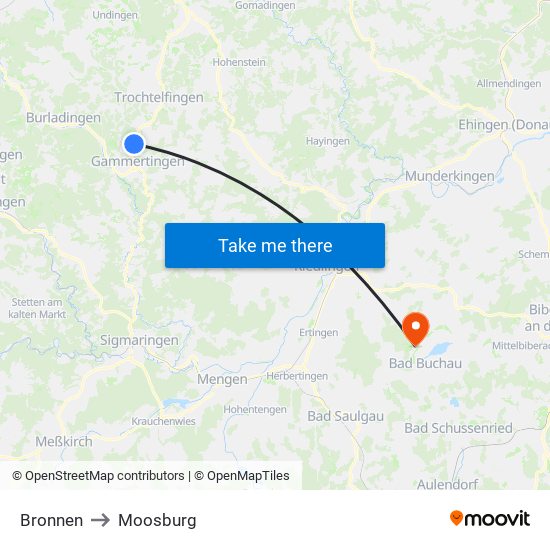Bronnen to Moosburg map