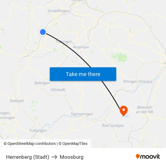 Herrenberg (Stadt) to Moosburg map