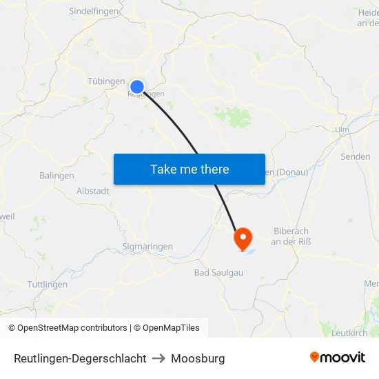 Reutlingen-Degerschlacht to Moosburg map