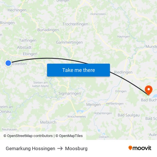 Gemarkung Hossingen to Moosburg map