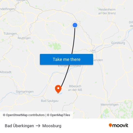 Bad Überkingen to Moosburg map