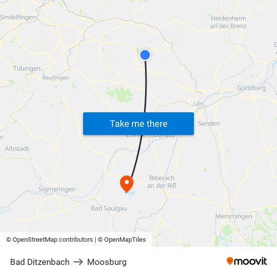 Bad Ditzenbach to Moosburg map