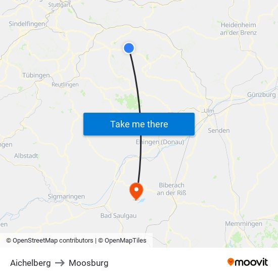 Aichelberg to Moosburg map