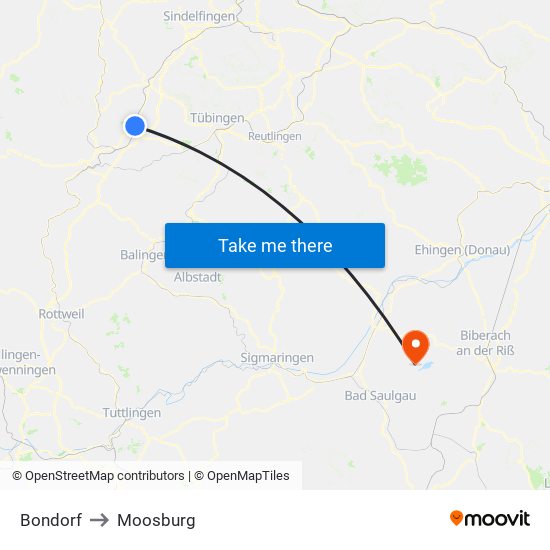 Bondorf to Moosburg map