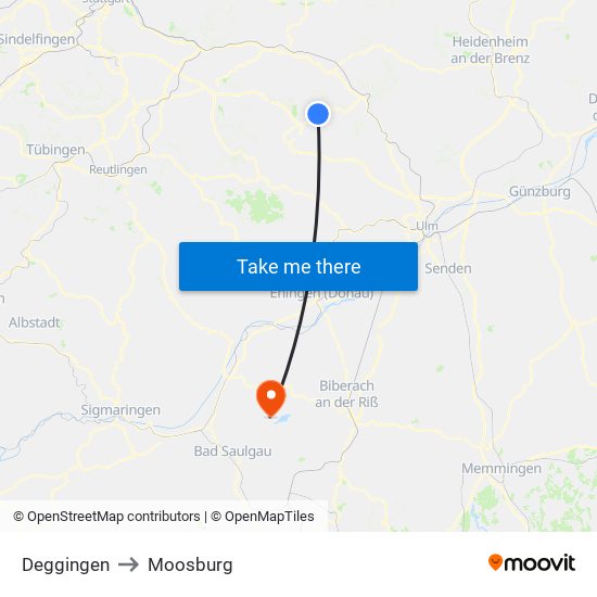 Deggingen to Moosburg map