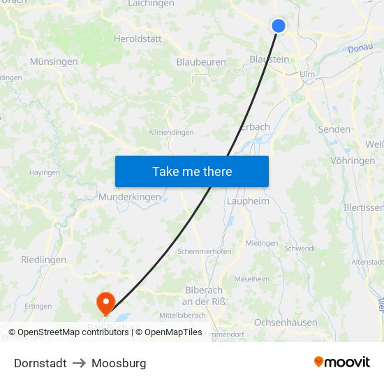 Dornstadt to Moosburg map