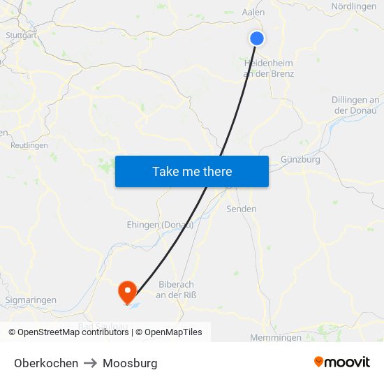 Oberkochen to Moosburg map