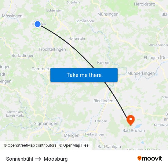 Sonnenbühl to Moosburg map