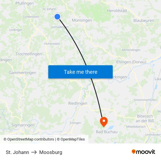 St. Johann to Moosburg map