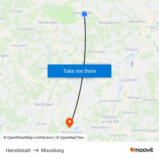 Heroldstatt to Moosburg map
