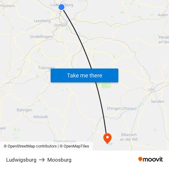 Ludwigsburg to Moosburg map