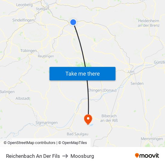 Reichenbach An Der Fils to Moosburg map