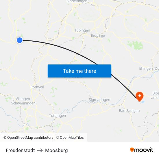 Freudenstadt to Moosburg map