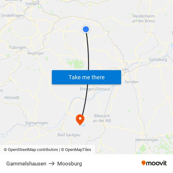 Gammelshausen to Moosburg map