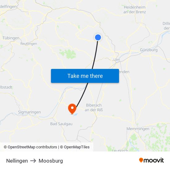 Nellingen to Moosburg map