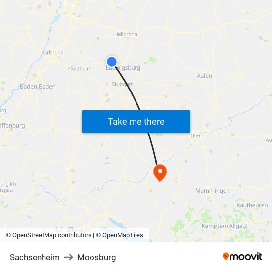 Sachsenheim to Moosburg map