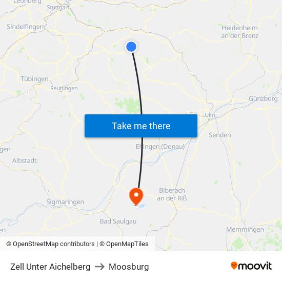 Zell Unter Aichelberg to Moosburg map