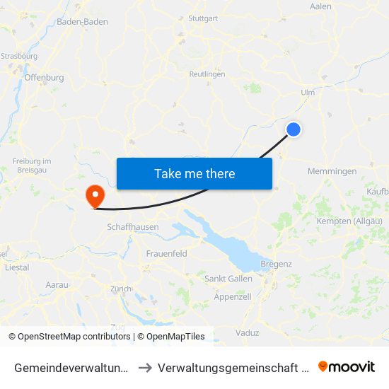 Gemeindeverwaltungsverband Laupheim to Verwaltungsgemeinschaft Bonndorf Im Schwarzwald map