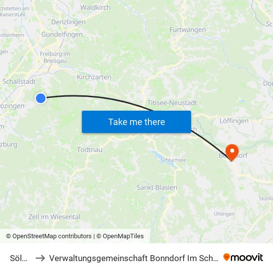 Sölden to Verwaltungsgemeinschaft Bonndorf Im Schwarzwald map