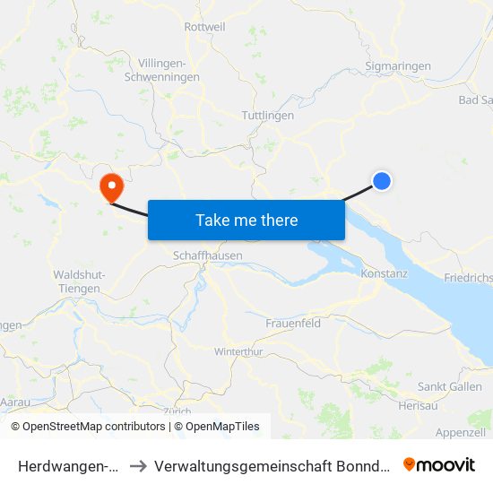 Herdwangen-Schönach to Verwaltungsgemeinschaft Bonndorf Im Schwarzwald map