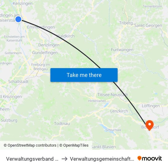 Verwaltungsverband Nördlicher Kaiserstuhl to Verwaltungsgemeinschaft Bonndorf Im Schwarzwald map