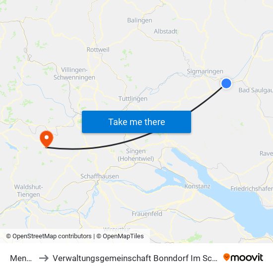 Mengen to Verwaltungsgemeinschaft Bonndorf Im Schwarzwald map