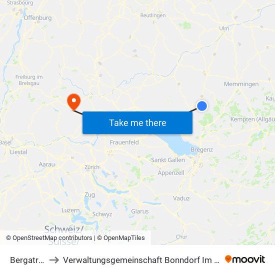 Bergatreute to Verwaltungsgemeinschaft Bonndorf Im Schwarzwald map