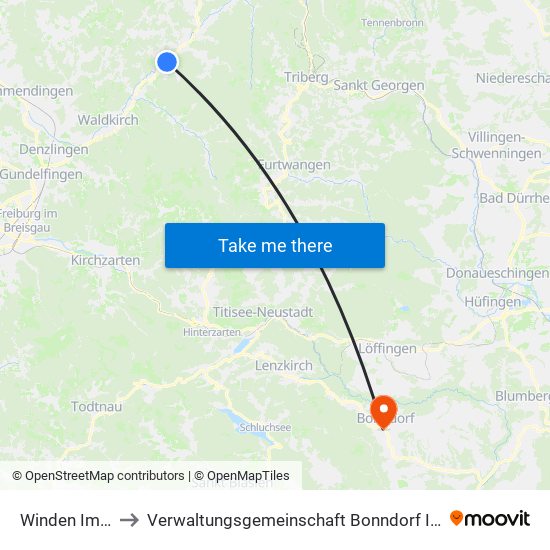 Winden Im Elztal to Verwaltungsgemeinschaft Bonndorf Im Schwarzwald map