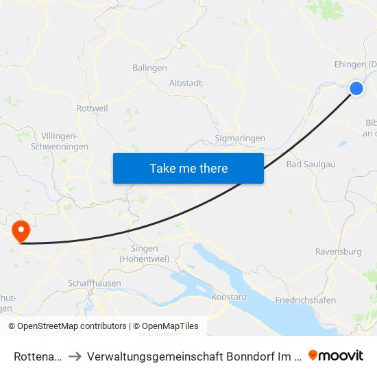 Rottenacker to Verwaltungsgemeinschaft Bonndorf Im Schwarzwald map