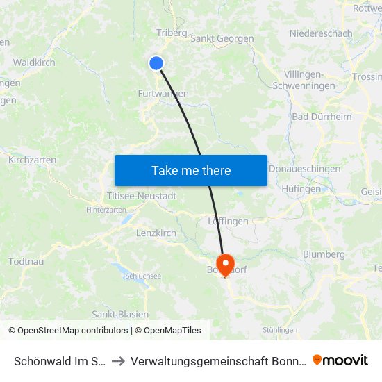Schönwald Im Schwarzwald to Verwaltungsgemeinschaft Bonndorf Im Schwarzwald map