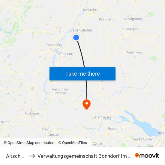 Altschweier to Verwaltungsgemeinschaft Bonndorf Im Schwarzwald map