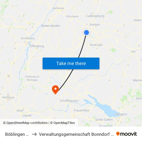 Böblingen (Stadt) to Verwaltungsgemeinschaft Bonndorf Im Schwarzwald map