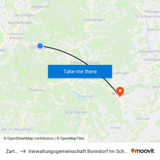 Zarten to Verwaltungsgemeinschaft Bonndorf Im Schwarzwald map