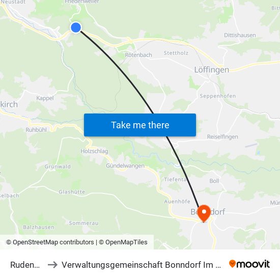 Rudenberg to Verwaltungsgemeinschaft Bonndorf Im Schwarzwald map