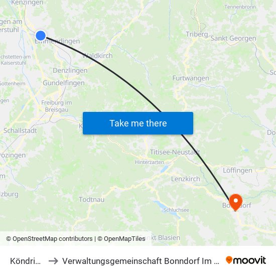 Köndringen to Verwaltungsgemeinschaft Bonndorf Im Schwarzwald map