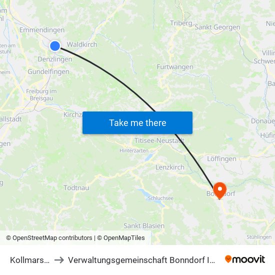 Kollmarsreute to Verwaltungsgemeinschaft Bonndorf Im Schwarzwald map