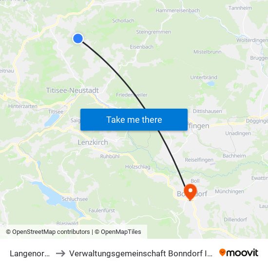 Langenordnach to Verwaltungsgemeinschaft Bonndorf Im Schwarzwald map