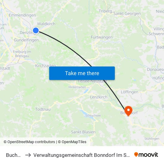 Buchholz to Verwaltungsgemeinschaft Bonndorf Im Schwarzwald map
