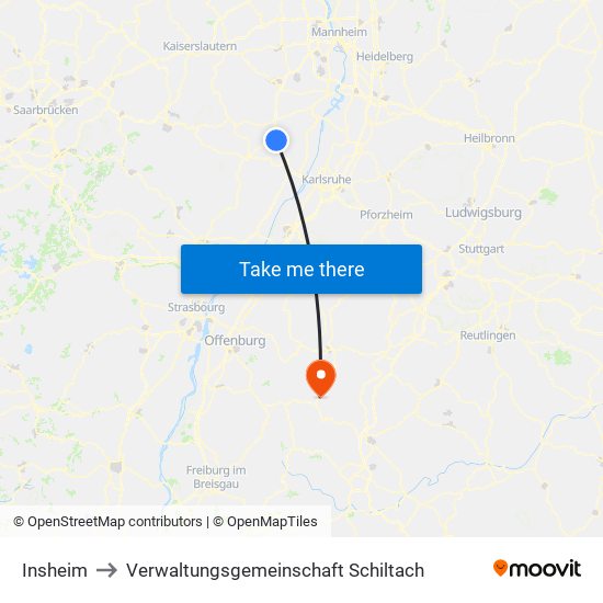 Insheim to Verwaltungsgemeinschaft Schiltach map