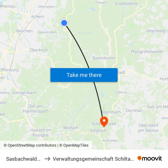 Sasbachwalden to Verwaltungsgemeinschaft Schiltach map