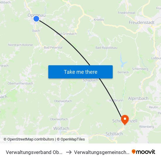 Verwaltungsverband Oberes Renchtal to Verwaltungsgemeinschaft Schiltach map