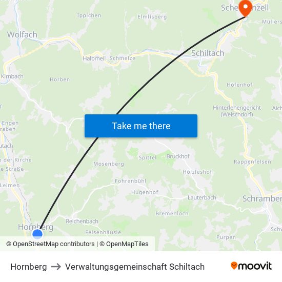 Hornberg to Verwaltungsgemeinschaft Schiltach map