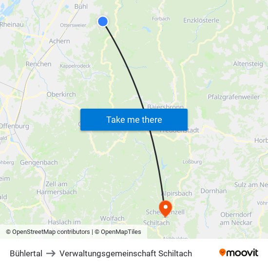 Bühlertal to Verwaltungsgemeinschaft Schiltach map