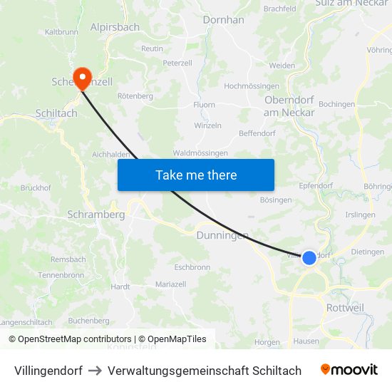 Villingendorf to Verwaltungsgemeinschaft Schiltach map