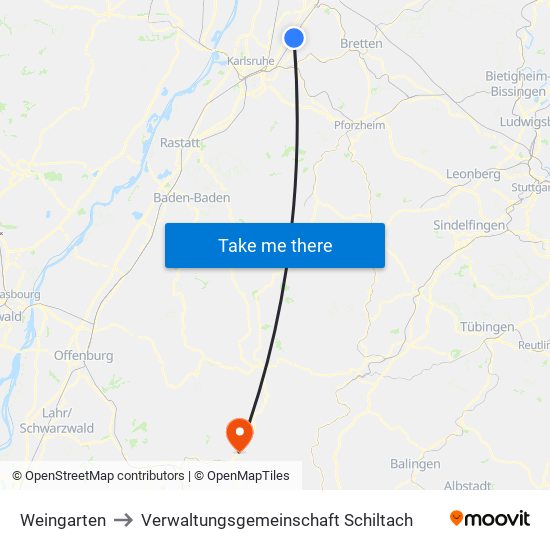 Weingarten to Verwaltungsgemeinschaft Schiltach map