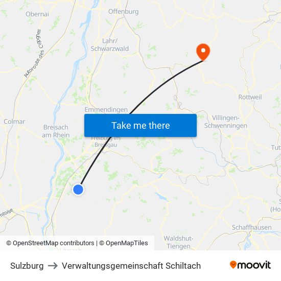 Sulzburg to Verwaltungsgemeinschaft Schiltach map