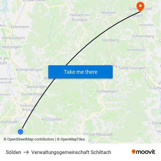 Sölden to Verwaltungsgemeinschaft Schiltach map