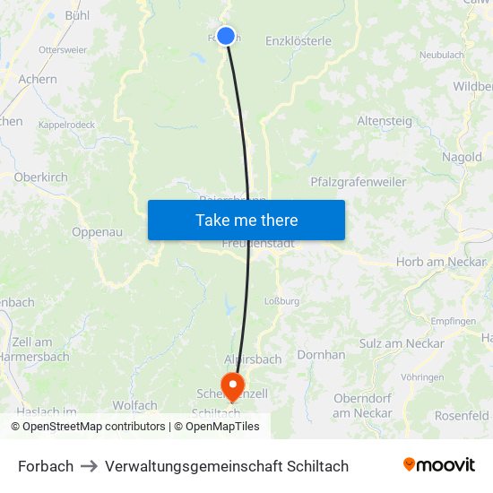 Forbach to Verwaltungsgemeinschaft Schiltach map