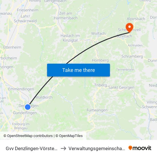 Gvv Denzlingen-Vörstetten-Reute to Verwaltungsgemeinschaft Schiltach map